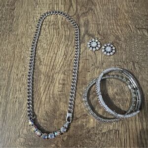 New gorgeous silver rhinestone necklace with New bracelets New earrings